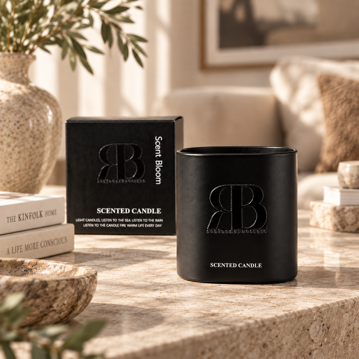 Champagne Scented Candle – Black Glass