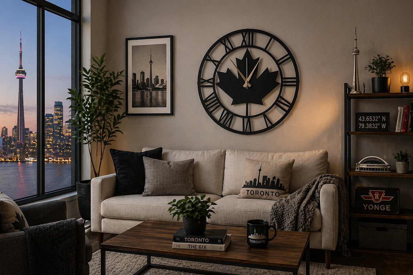 Maple Roman, Large Wall Clock, Silent Non-Ticking Coated Metal, Black 20" - 50cm