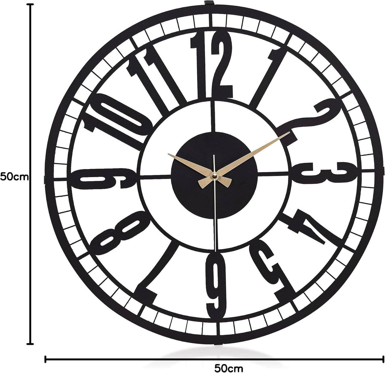 20” Silent Metal Wall Clock (50cm) – Modern Open-Frame, Non-Ticking Quartz - [Bruno]