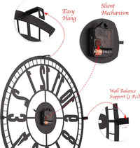 20” Silent Metal Wall Clock (50cm) – Modern Open-Frame, Non-Ticking Quartz - [Bruno]