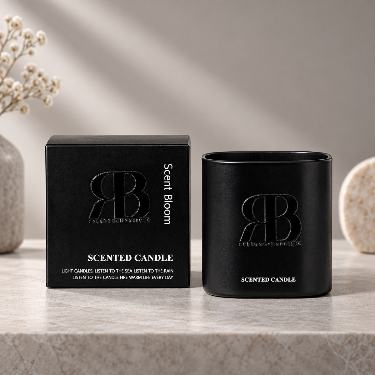 Champagne Scented Candle – Black Glass