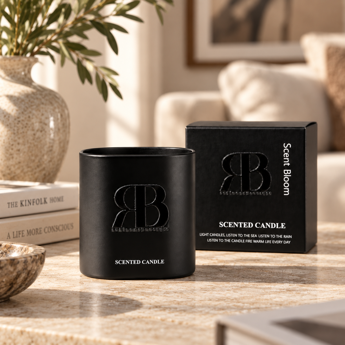 Champagne Scented Candle – Black Glass