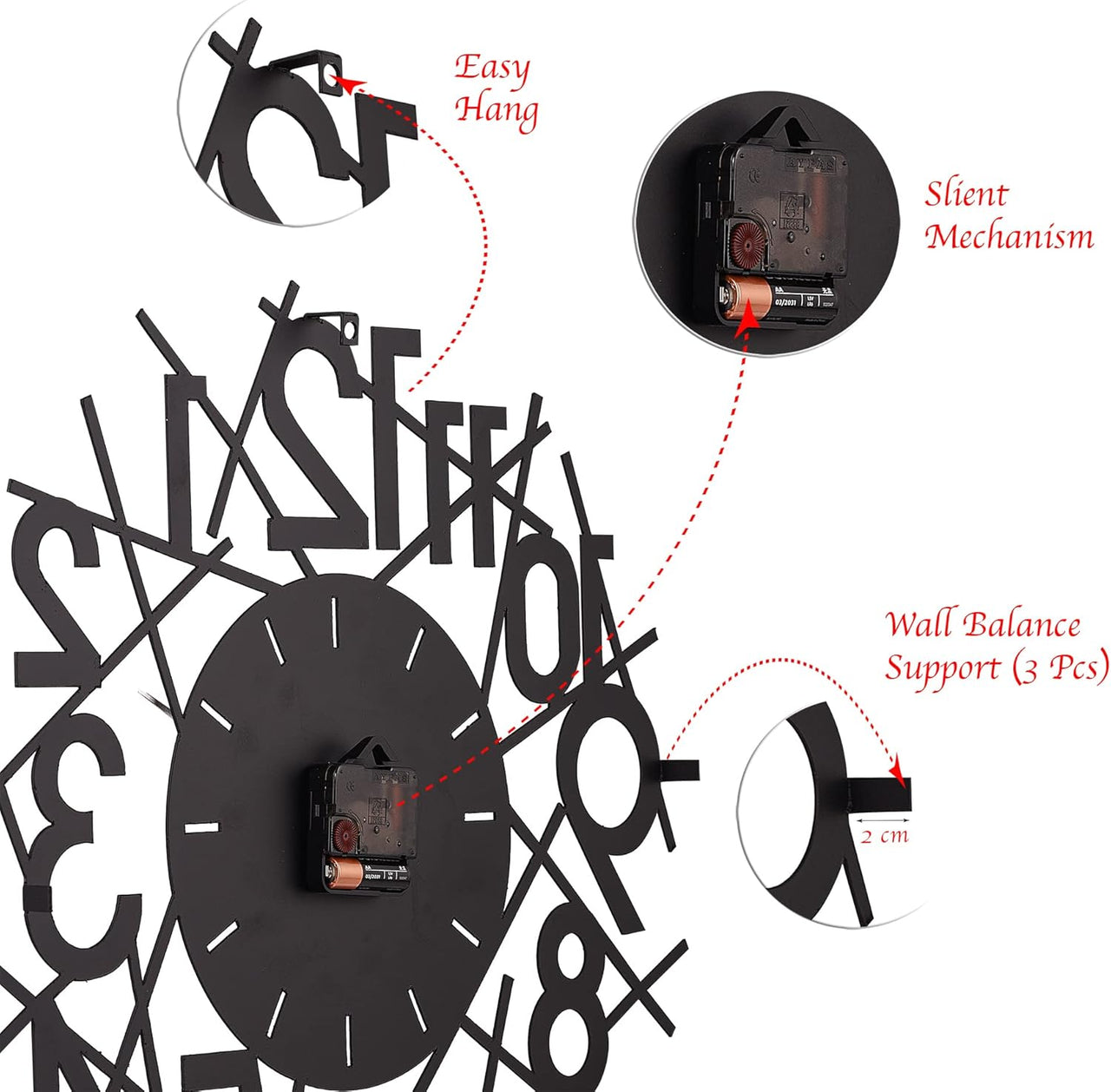 20” Silent Metal Wall Clock (50cm) – Modern Open-Frame Non-Ticking Quartz, Battery Operated - LINEAL