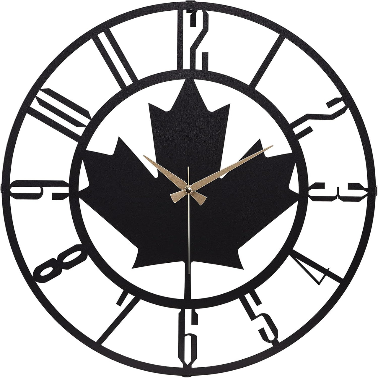 20” Silent Metal Wall Clock (50cm) – Modern Open-Frame, Non-Ticking Quartz - [Maple Leaf]