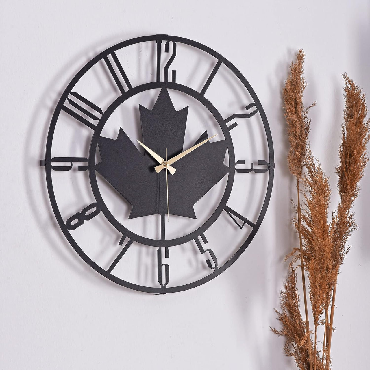 20” Silent Metal Wall Clock (50cm) – Modern Open-Frame, Non-Ticking Quartz - [Maple Leaf]