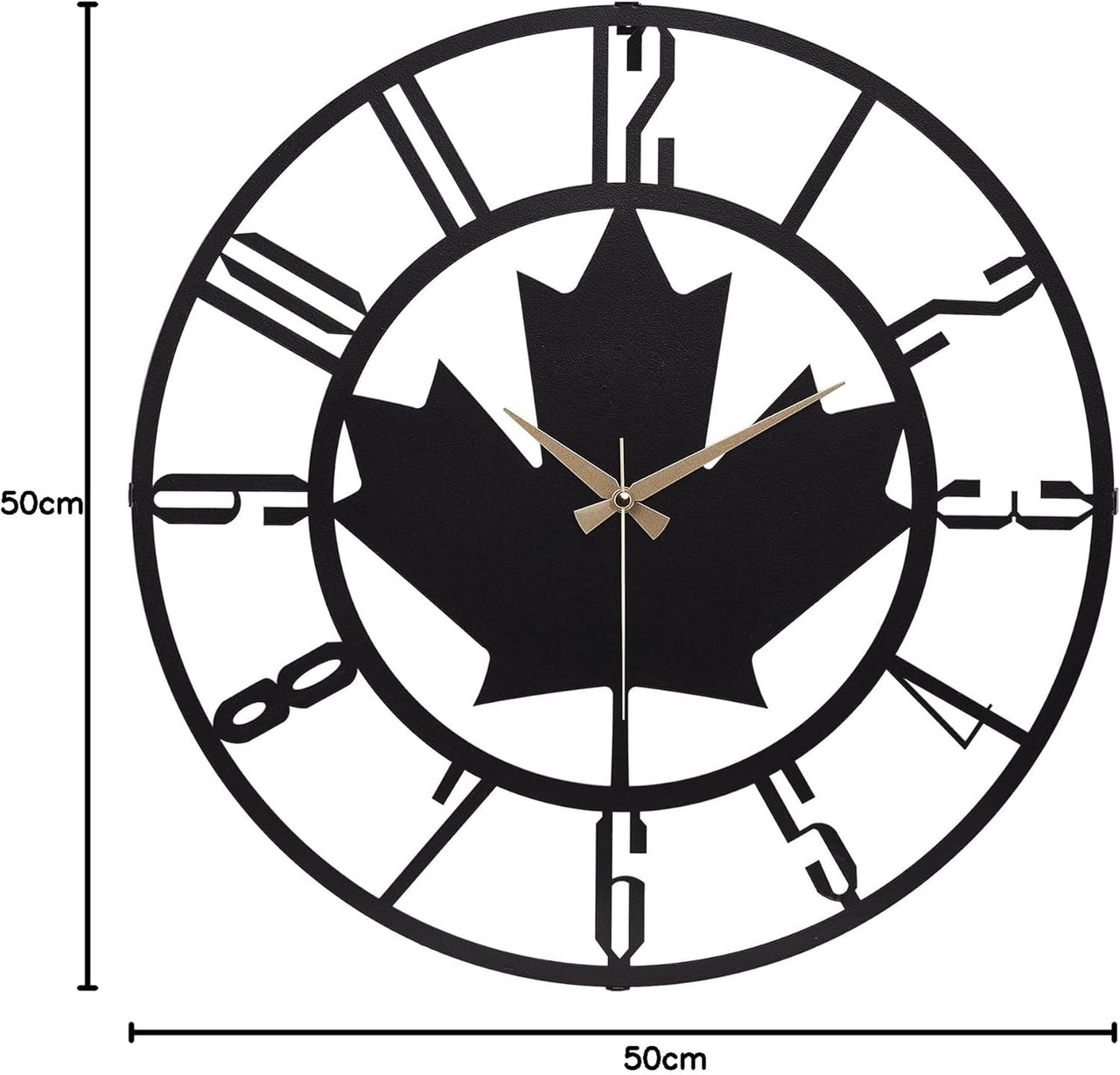 20” Silent Metal Wall Clock (50cm) – Modern Open-Frame, Non-Ticking Quartz - [Maple Leaf]