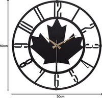 20” Silent Metal Wall Clock (50cm) – Modern Open-Frame, Non-Ticking Quartz - [Maple Leaf]
