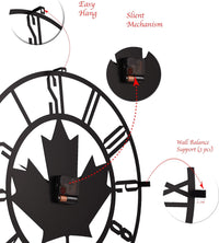 20” Silent Metal Wall Clock (50cm) – Modern Open-Frame, Non-Ticking Quartz - [Maple Leaf]