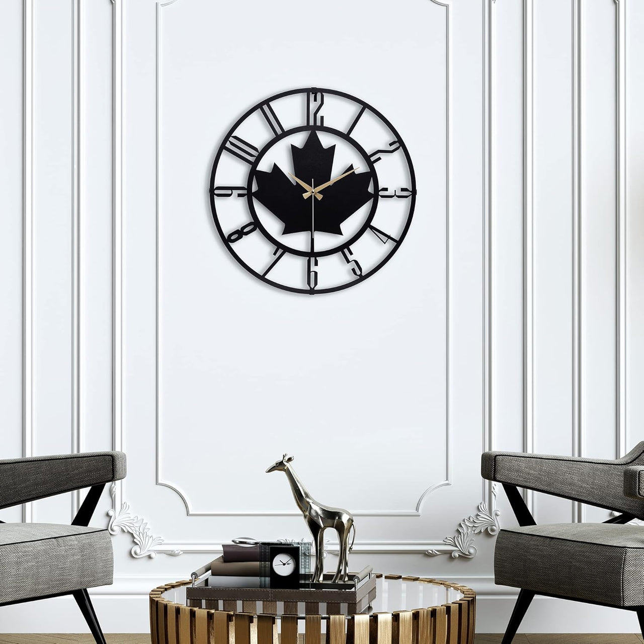 20” Silent Metal Wall Clock (50cm) – Modern Open-Frame, Non-Ticking Quartz - [Maple Leaf]