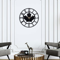 20” Silent Metal Wall Clock (50cm) – Modern Open-Frame, Non-Ticking Quartz - [Maple Leaf]