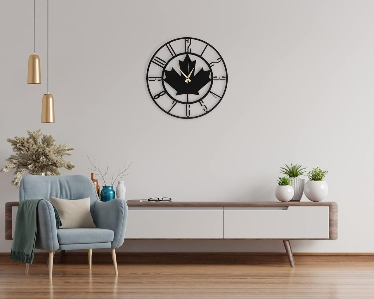 20” Silent Metal Wall Clock (50cm) – Modern Open-Frame, Non-Ticking Quartz - [Maple Leaf]