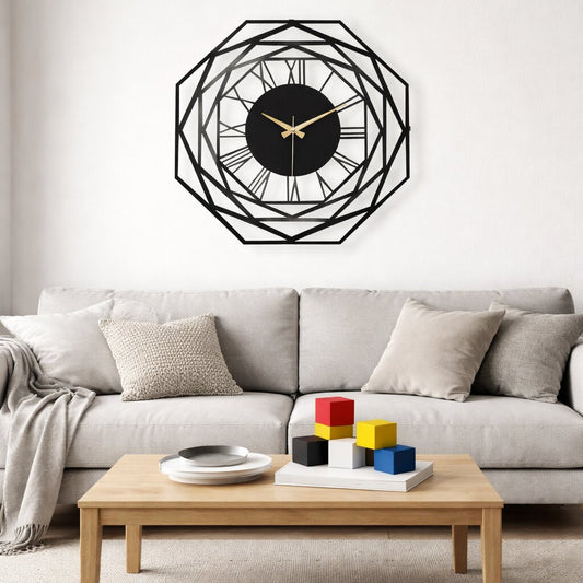 Portal, Large Wall Clock, Silent Non-Ticking Coated Metal, Black