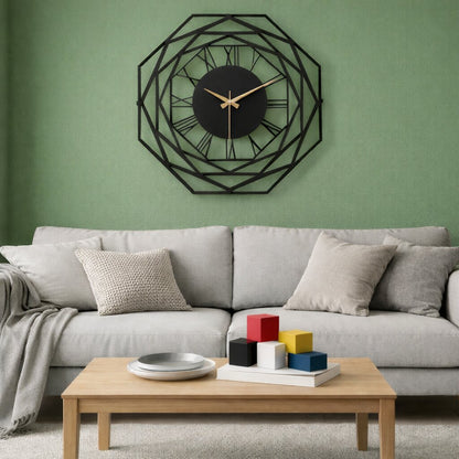 Portal, Large Wall Clock, Silent Non-Ticking Coated Metal, Black