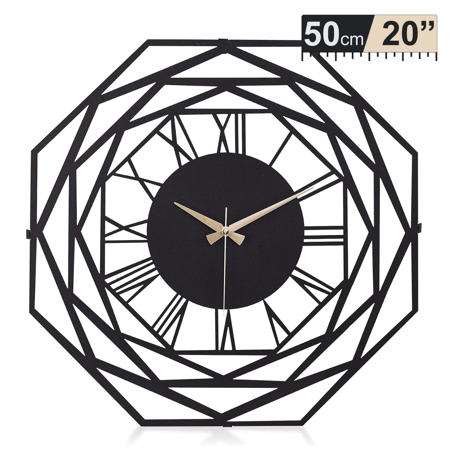Portal, Large Wall Clock, Silent Non-Ticking Coated Metal, Black