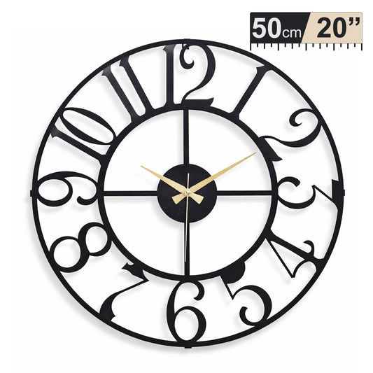 Rustica, Large Wall Clock, Silent Non-Ticking Coated Metal, Black