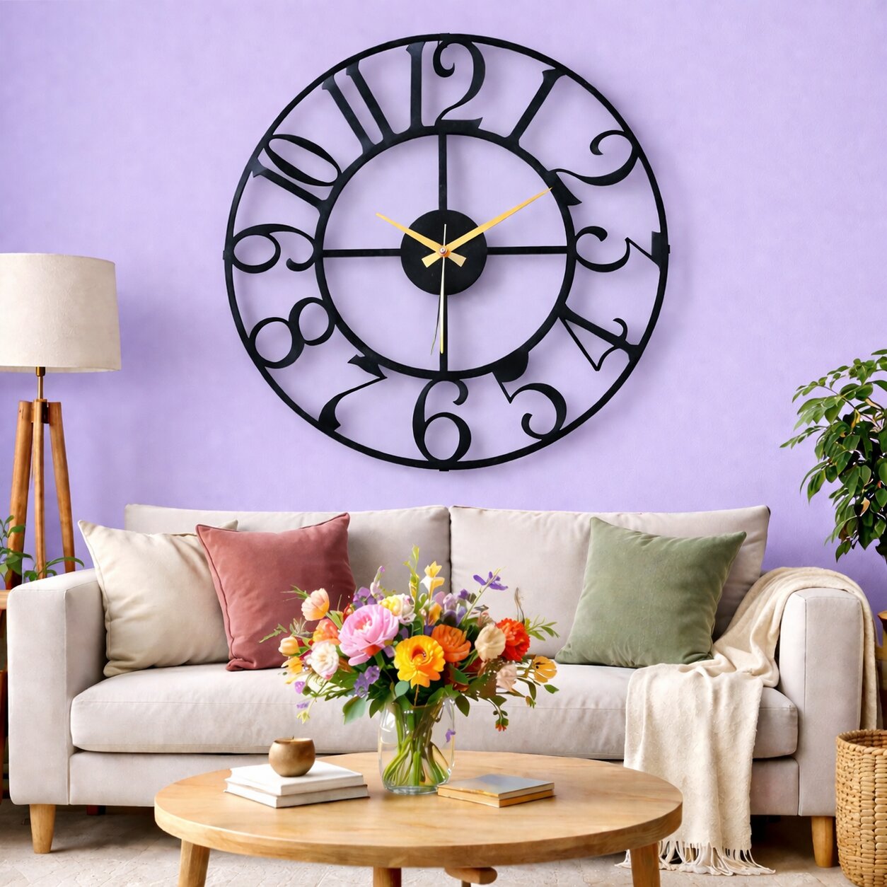 Rustica, Large Wall Clock, Silent Non-Ticking Coated Metal, Black