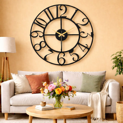Rustica, Large Wall Clock, Silent Non-Ticking Coated Metal, Black