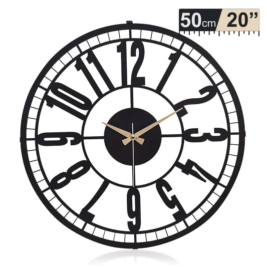 Station One, Large Wall Clock, Silent Non-Ticking Coated Metal, Black