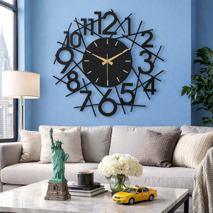 Stripes, Large Wall Clock, Silent Non-Ticking Coated Metal, Black