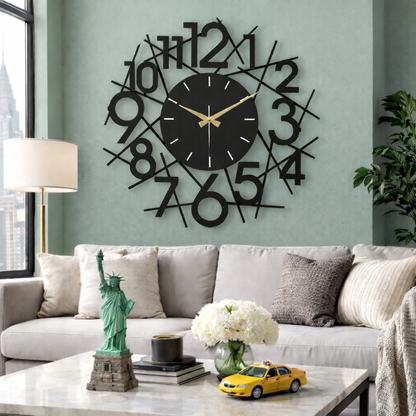 Stripes, Large Wall Clock, Silent Non-Ticking Coated Metal, Black