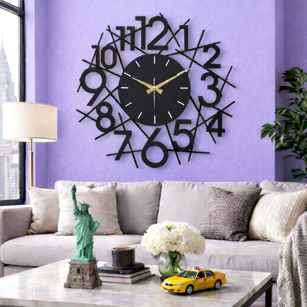 Stripes, Large Wall Clock, Silent Non-Ticking Coated Metal, Black