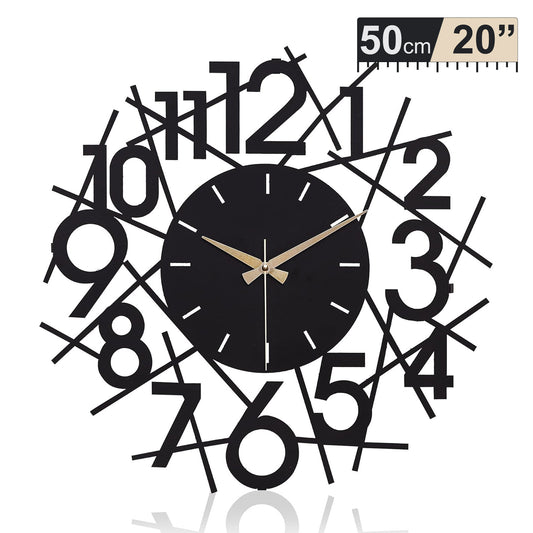 Stripes, Large Wall Clock, Silent Non-Ticking Coated Metal, Black