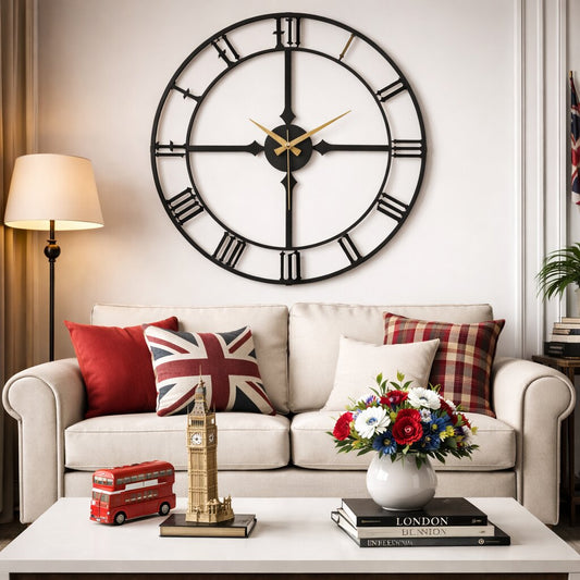Westminster, Large Wall Clock, Silent Non-Ticking Coated Metal, Black