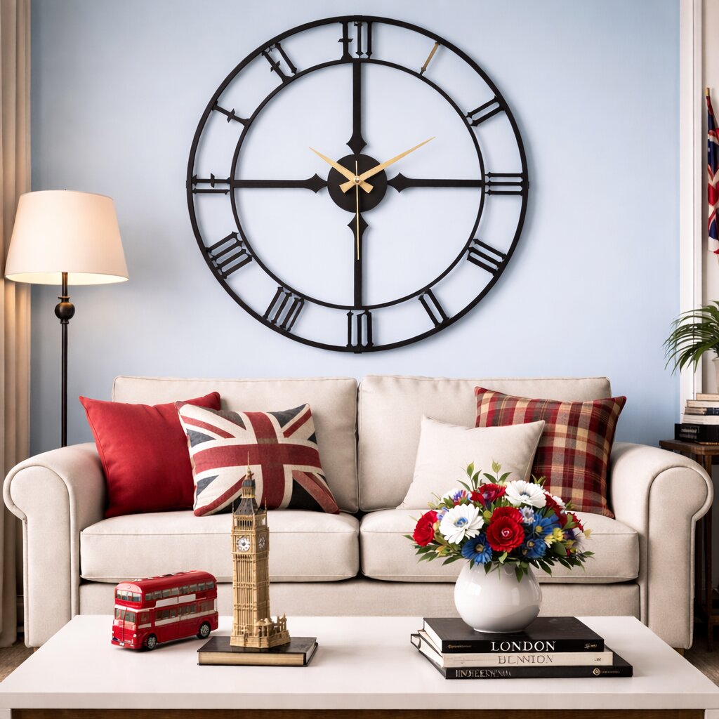 Westminster, Large Wall Clock, Silent Non-Ticking Coated Metal, Black