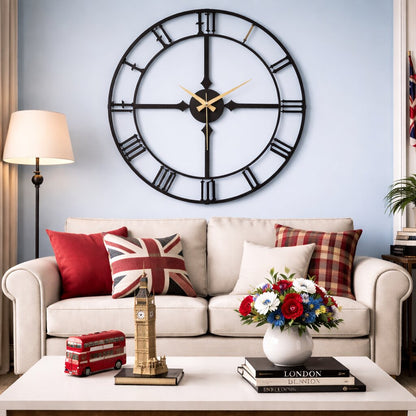 Westminster, Large Wall Clock, Silent Non-Ticking Coated Metal, Black
