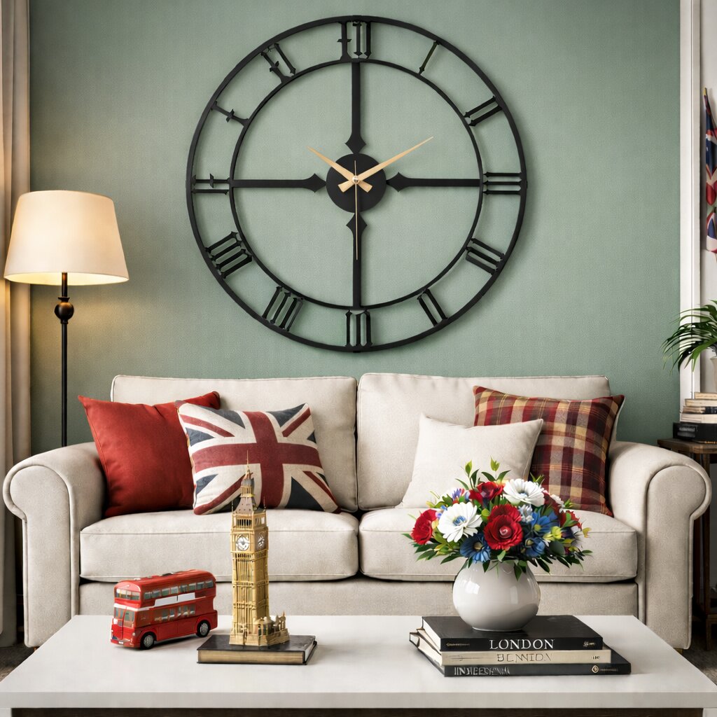 Westminster, Large Wall Clock, Silent Non-Ticking Coated Metal, Black
