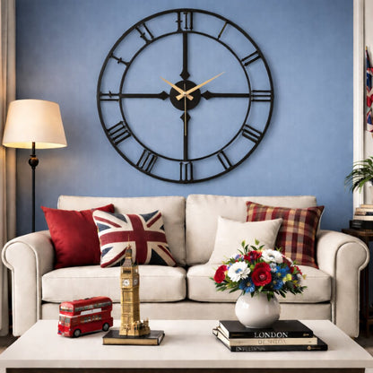 Westminster, Large Wall Clock, Silent Non-Ticking Coated Metal, Black
