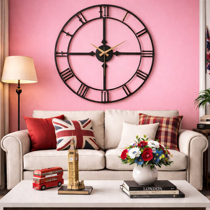 Westminster, Large Wall Clock, Silent Non-Ticking Coated Metal, Black