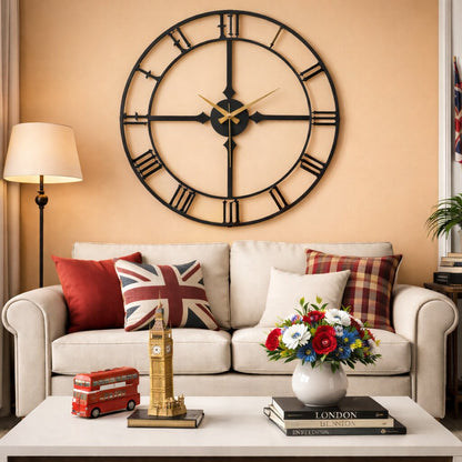 Westminster, Large Wall Clock, Silent Non-Ticking Coated Metal, Black